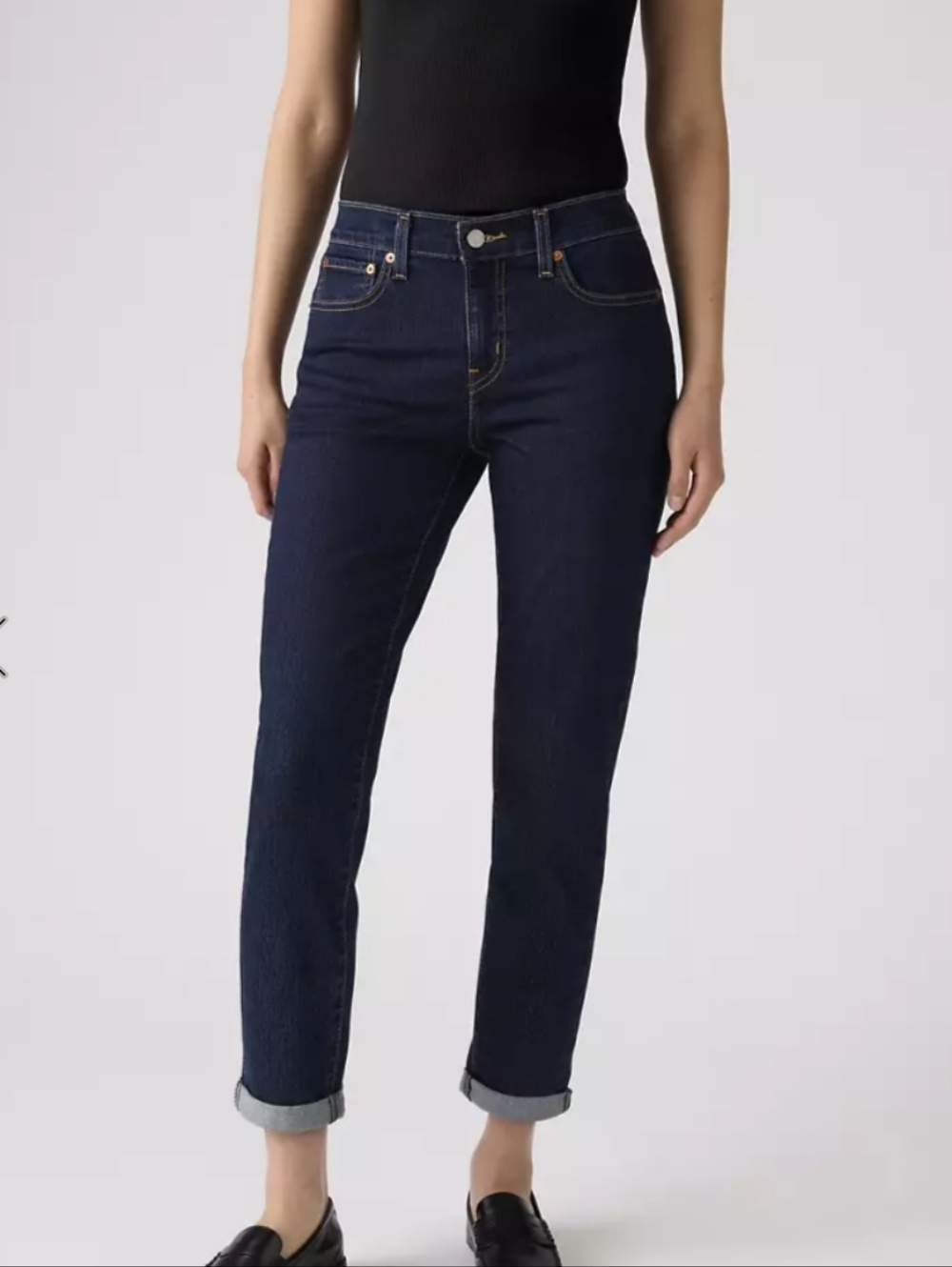 Levi's Boyfriend Jeans Dark Blue Denim Levi Strauss Roll Cuff Straight Leg 30 - Picture 3 of 12
